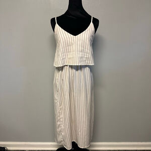 Women's EMORY PARK White Brown Striped Midi Dress Size small open back